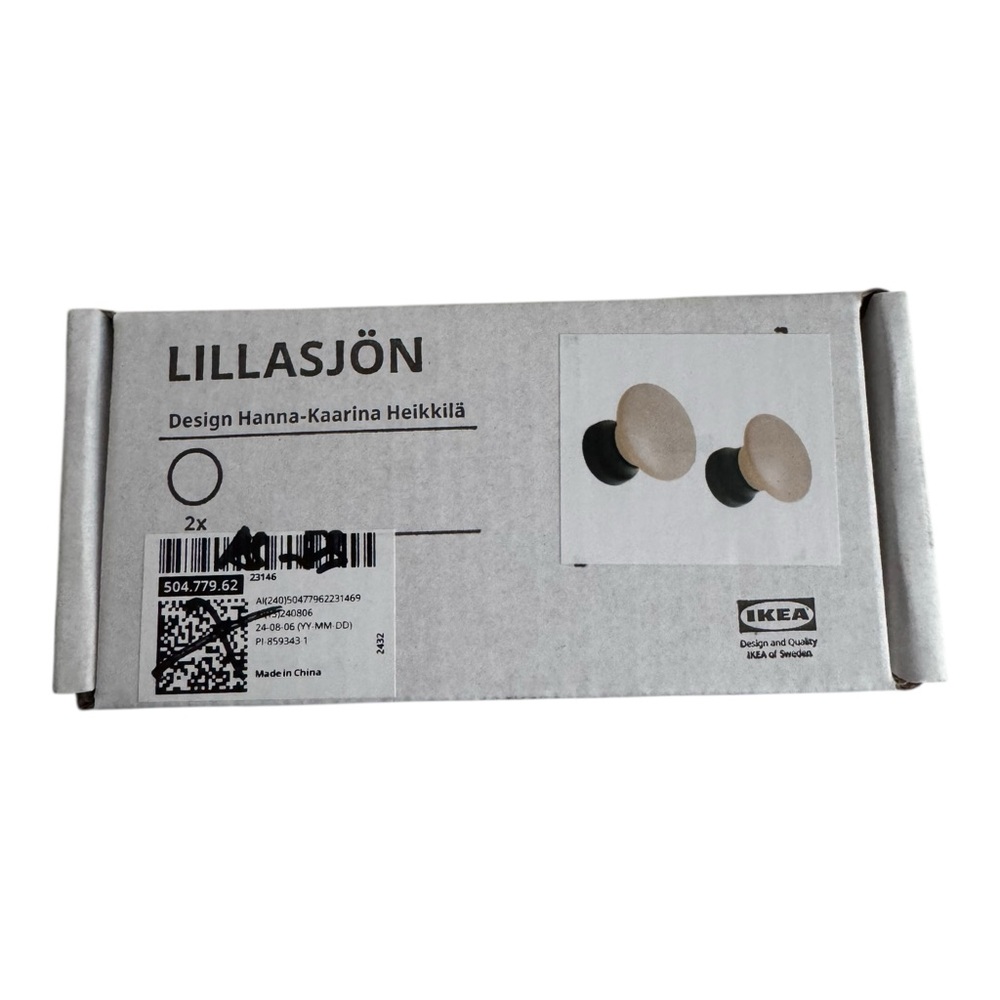 IKEA LILLASJÖN Outgoing Wooden Cabinet Knobs Set of 2 Natural Wood